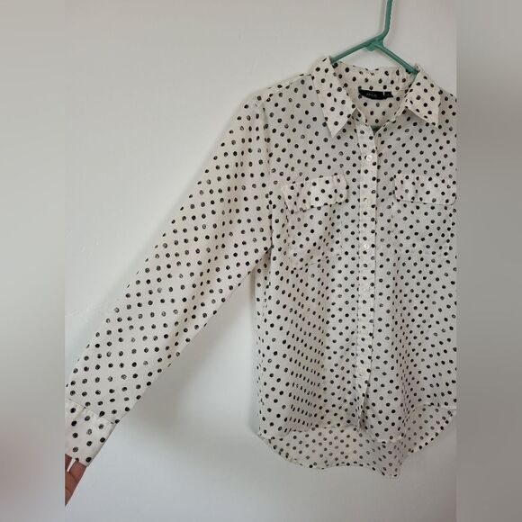 Apt 9 Polka Dot Blouse Shirt Cream Black Classy Office Career Preppy Corpcore M - Picture 6 of 9